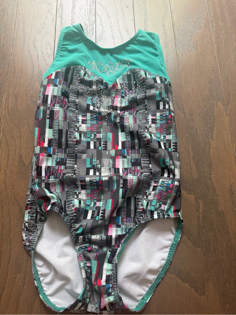 United all around girls child large CL gymnastics dance leotard rhinestones